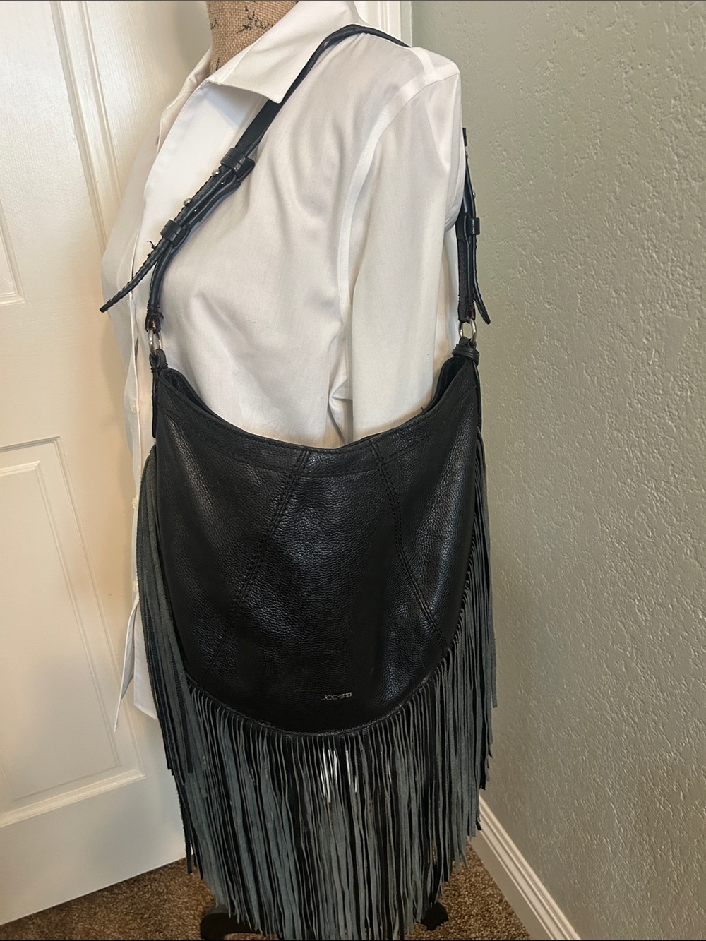 Joe's Jeans Black Leather Fringe Shoulder Bag